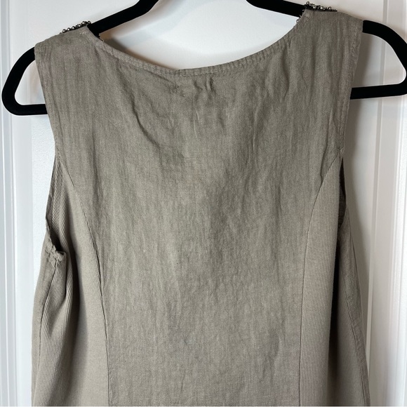 Lina Tomei 100% Linen Gray Sheath Dress Womens Medium Beaded Neck Stretch NWT - Picture 5 of 13